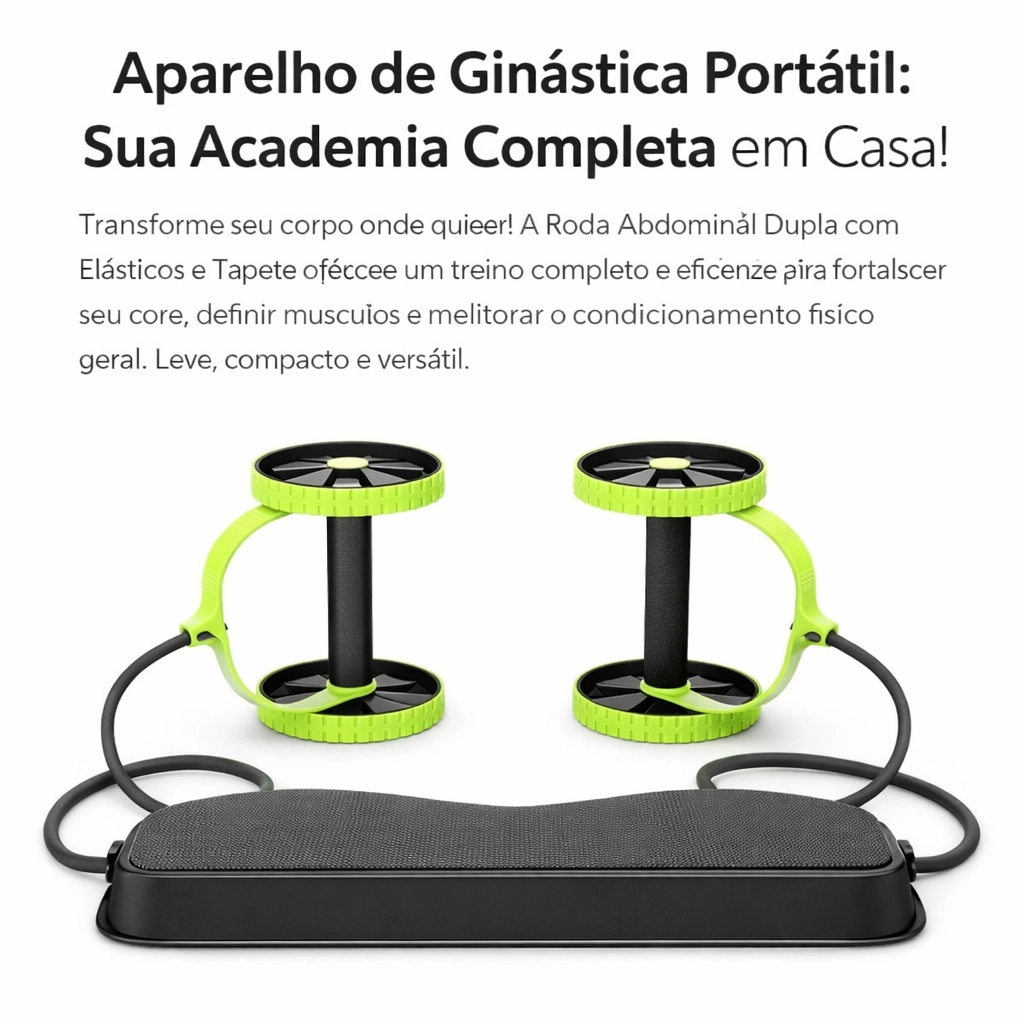 Aparelho de Ginástica Portátil Roda Abdominal Dupla com Elásticos e Tapete