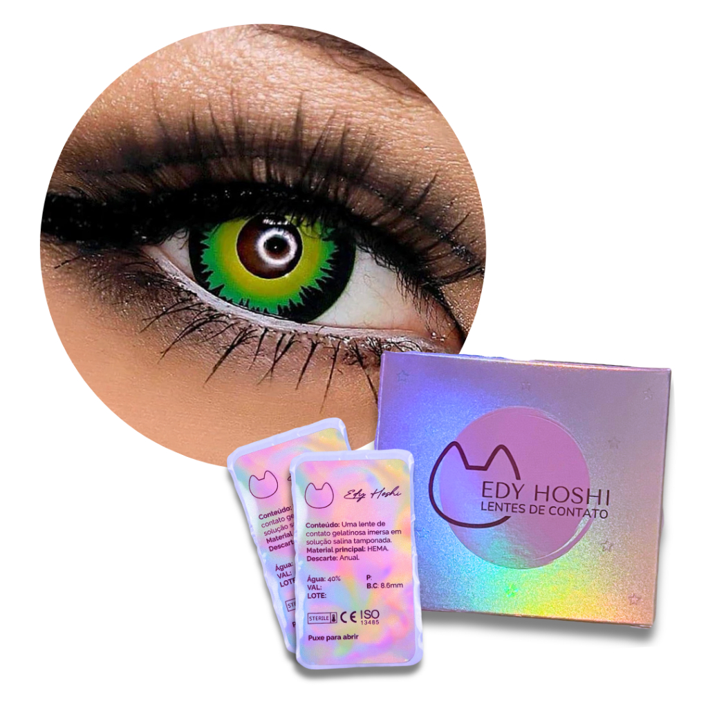 Lente de Contato Edy Hoshi Color Splash Green Werewolf - Par Anual  Fantasia Cosplay Halloween
