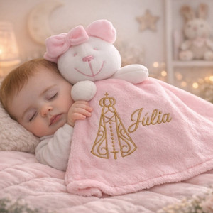 Naninha de Bebê Personalizada com Nome, Ursinho e Nossa Senhora