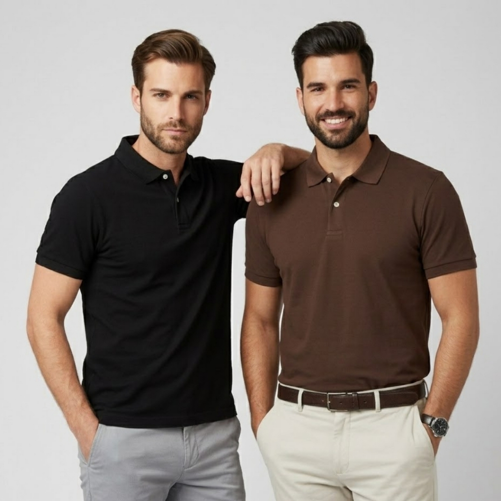Kit 2 Camisas Polo Premium em Piquê Com Algodão Gola e Punhos em Retilínea Estruturada
