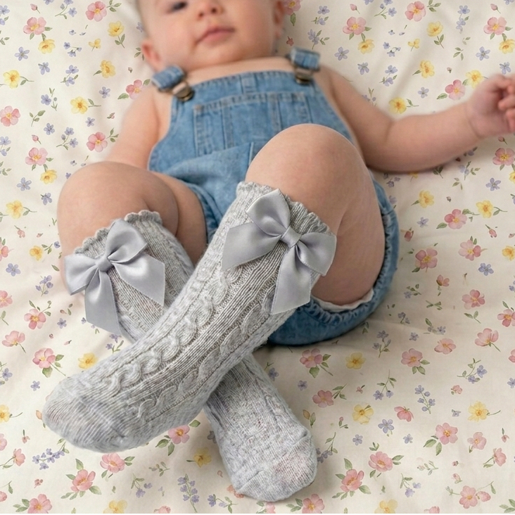 Meia Infantil Menina Kids Com Laço 3/4 Até o Joelho Para Festas Formatura e Batizado em Oferta na Shopee