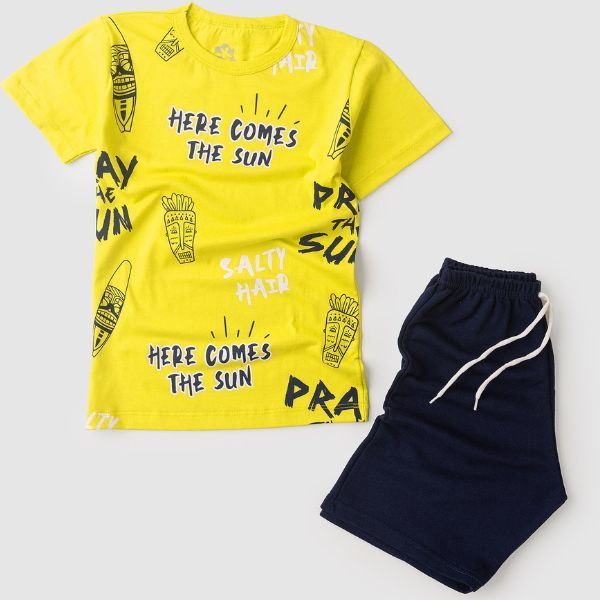 Conjunto Infantil Juvenil Verão Roupa Menino Camiseta Meia Malha Bermuda Moletinho Confortável - Conjunto Masculino