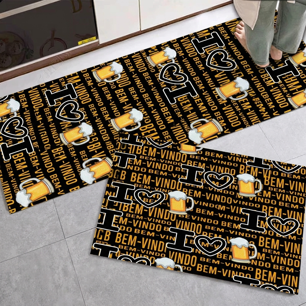 Kit Tapete Jogo Passadeira Cozinha Belga Antiderrapante 2 Peças Gourmet