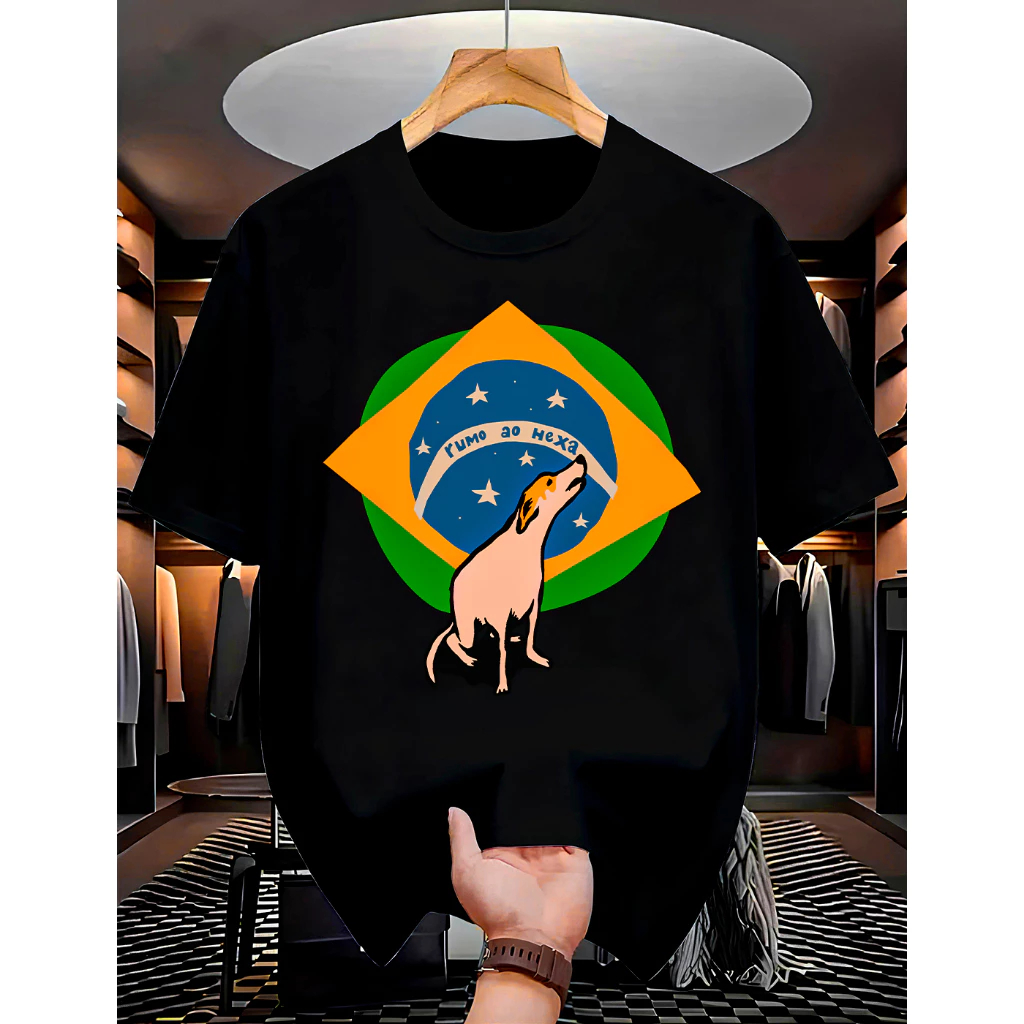 Camiseta Masculina Estampa Cachorro Caramelo Brasil 100% Algodão Premium Conforto e Estilo