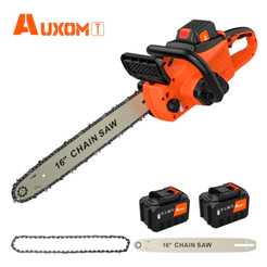 AUXOM Motosserra Elétrica 16" Sem Fio 21V - Motor Brushless Professional + Kit 2 Baterias e Corrente