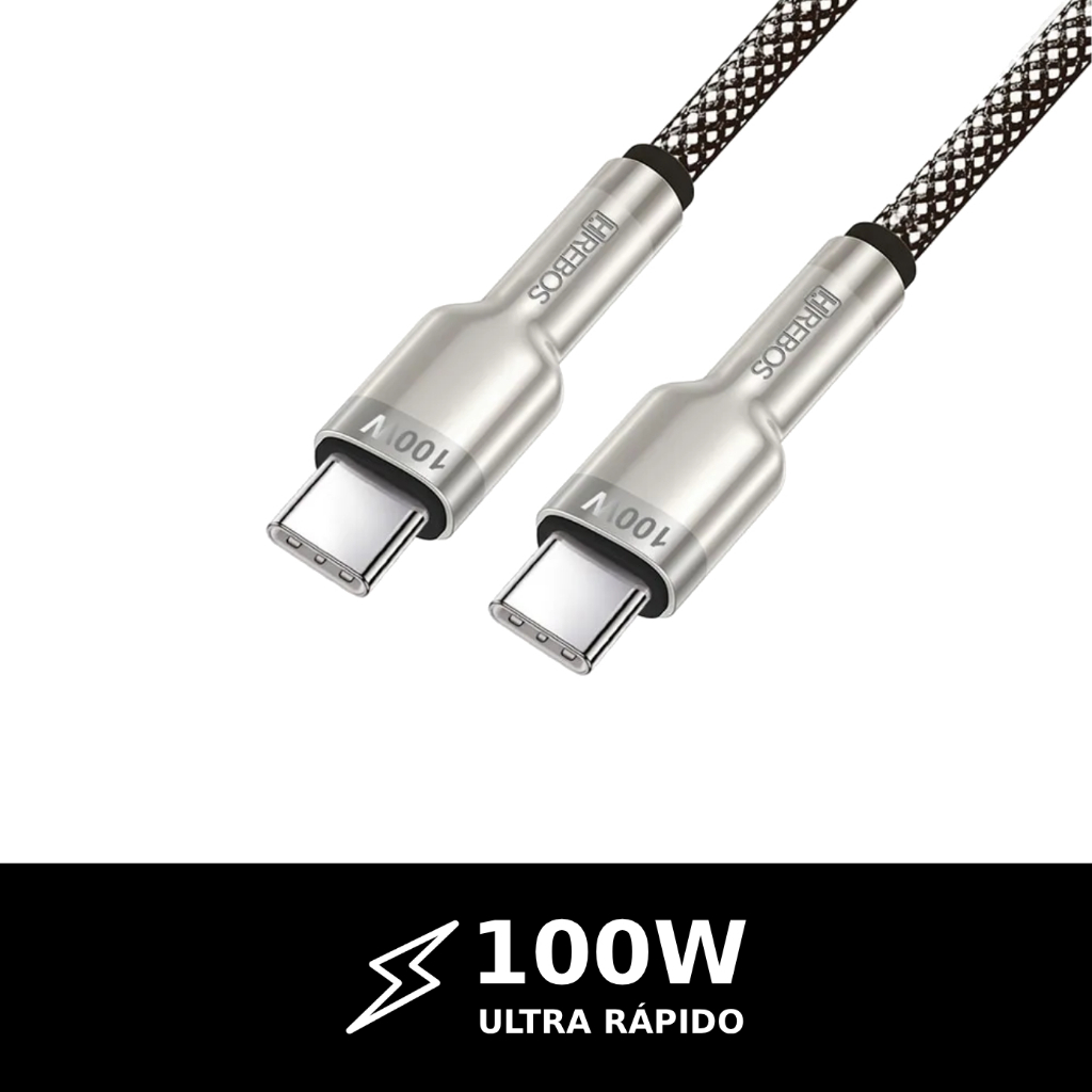 Cabo USBC HREBOS Metal Waves Premium Original Ultra Rápido Turbo de 100W 1m Tipo C