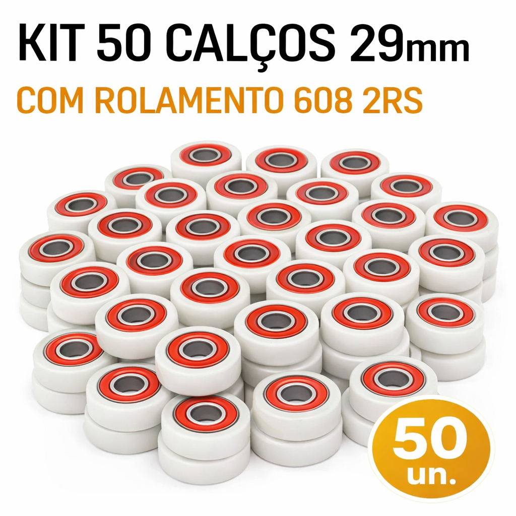KIT 50 Rolamentos 608 + Calço 29mm Ventilador Substitui Bucha