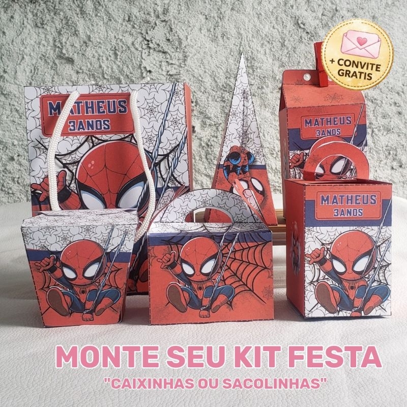 Kit Festa 10 Itens Homem-Aranha | Sacolinhas ou Caixinhas | Personalizado | Brinde Convite
