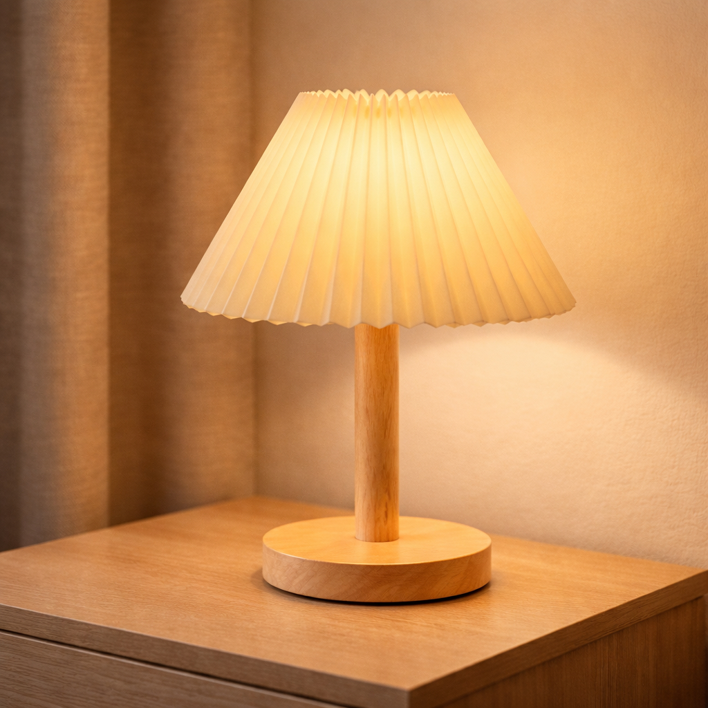 Abajur De Mesa Luxo Base Madeira Led Embutido Branco Quente Luz Amarela Descanso Olivini Home