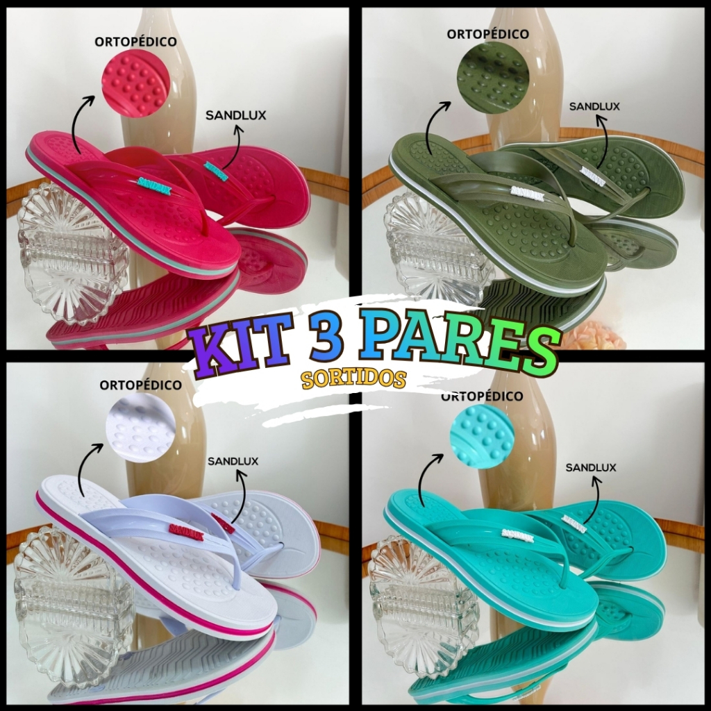 Kit 2 ou 3 Pares - Chinelo Sandália Ortopédica Feminina Sandlux Antiderrapante com Conforto Premium em Oferta na Shopee