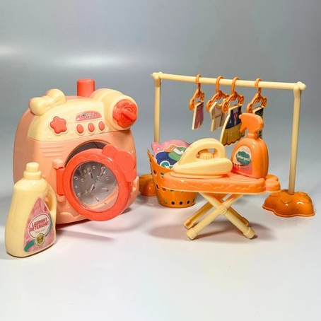 Kit Lavanderia Infantil Brinquedo Maquina Lavar Roupa Ferro Tabua Acessorios Educativos