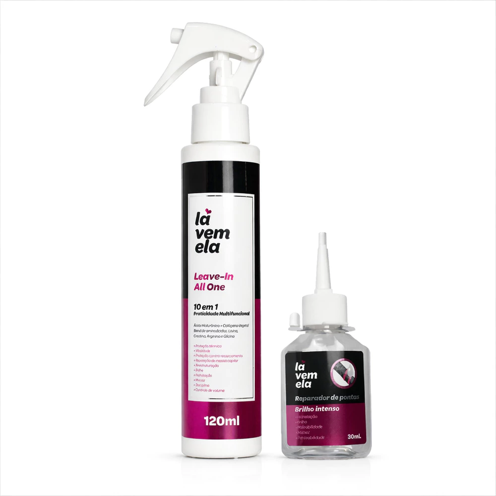Kit Capilar Lá Vem Ela Leave-in 120ml Protetor Térmico 10 em 1 + Reparador de Pontas 30ml