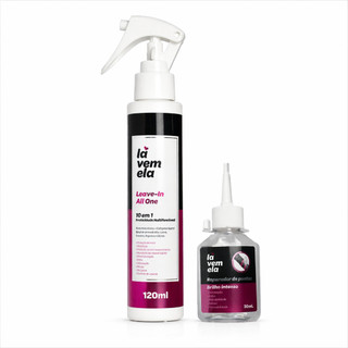Kit Capilar Lá Vem Ela Leave-in 120ml Protetor Térmico 10 em 1 + Reparador de Pontas 30ml