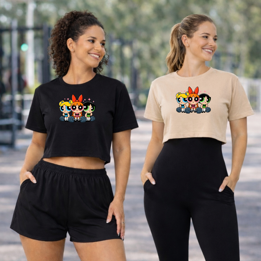 Kit 2 Cropped Feminino Blusinhas Algodão Estampada Meninas Poderosas Camiseta