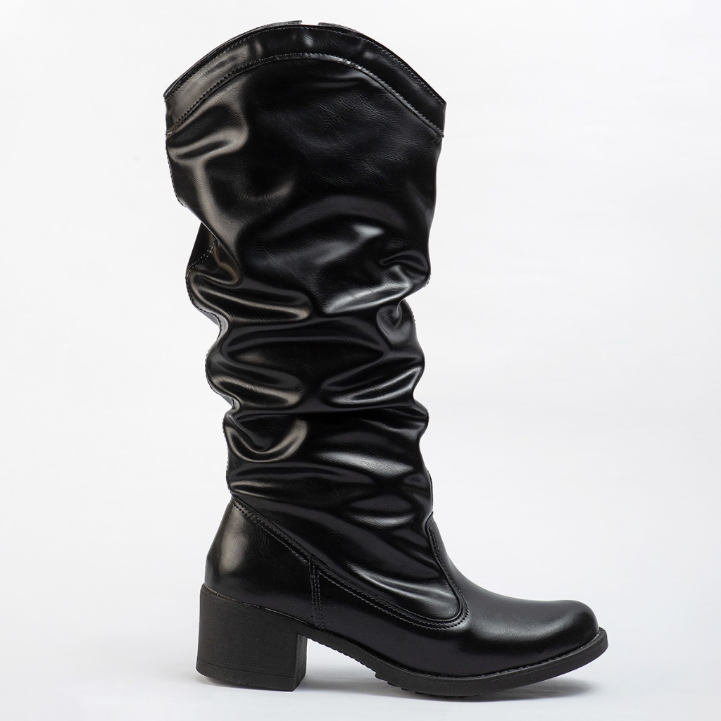 Bota Feminina Cano Médio Slouchy Confortável Salto Baixo Estilo Moderno