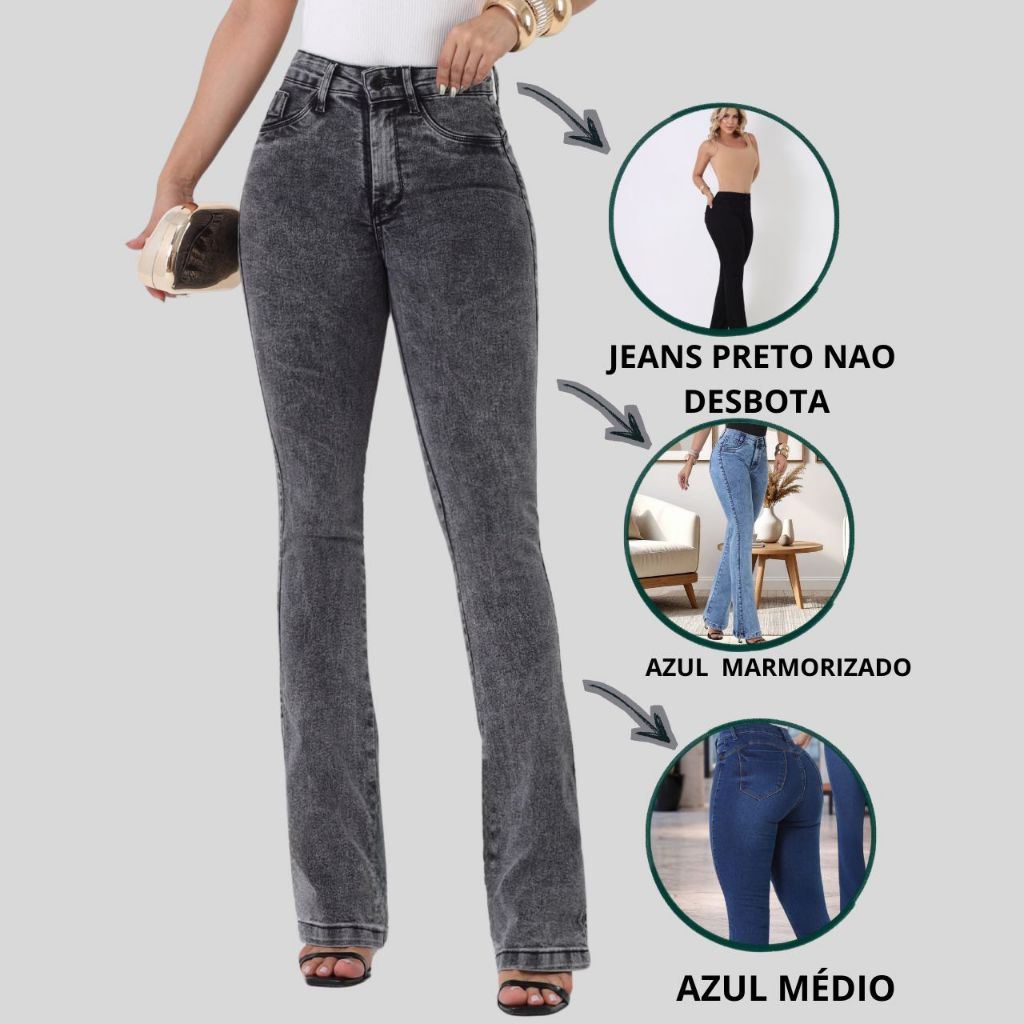 Calça Jeans Feminina Flare Lycra Tecido premium Lavagem Especial Cós Alto Modelagem Empina Bumbum