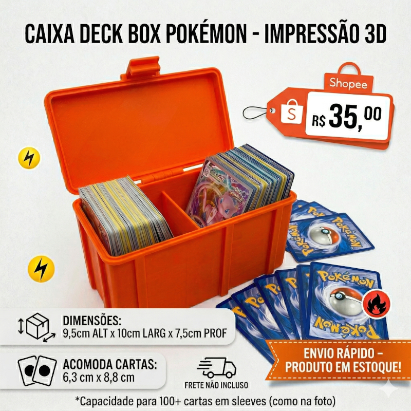 Caixa Deck Box Pokémon p/ 100+ Cartas - Organizador Premium Impressão 3D TCG