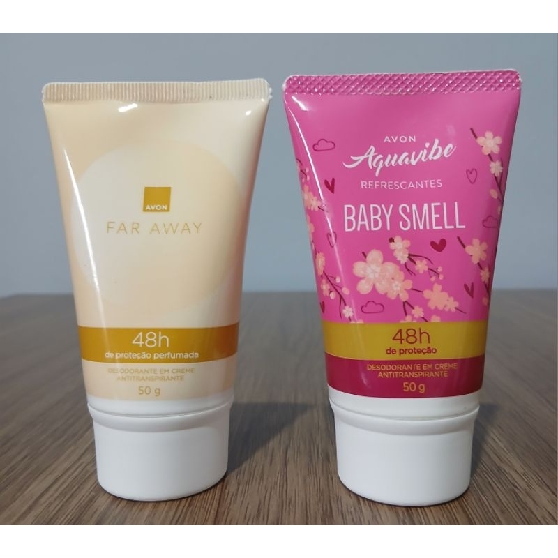Kit 2 Desodorantes Creme Avon Far Away + Aqua Vibe Baby Smell 50g 48h Proteção