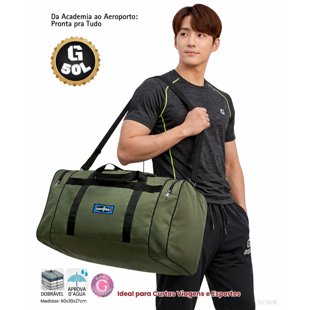 50L - Bolsa Mala de Mão Academia GabySport 50L Resistente Impermeável Fitness Treino Viagem