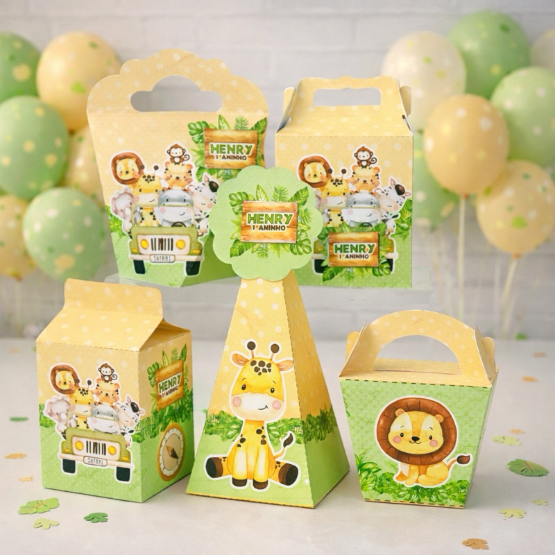Kit Personalizados Caixas Festa Safari Baby Baby Safari |Caixinha|Aniversário|Lembrancinha + Brinde |Pegue e Monte