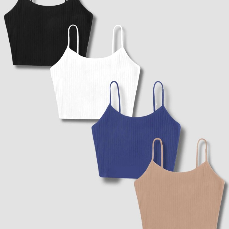 Kit 4 Croppeds Alcinha Canelado Moda Feminina Ribana Premium Confortável