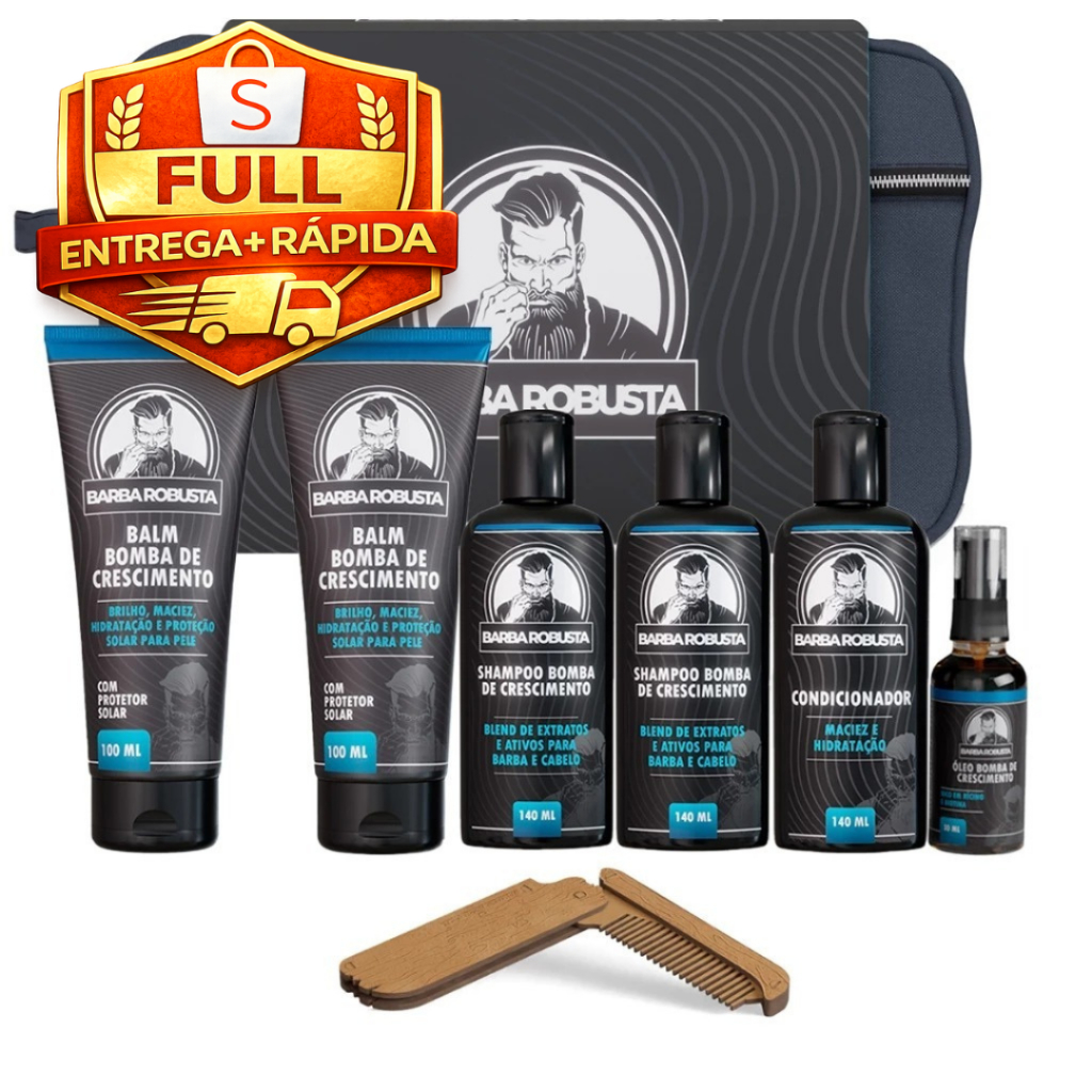 Kit Para Barba 2 Shampoo, 2 Balms, Condicionador + Óleo + Pente + Necessaire