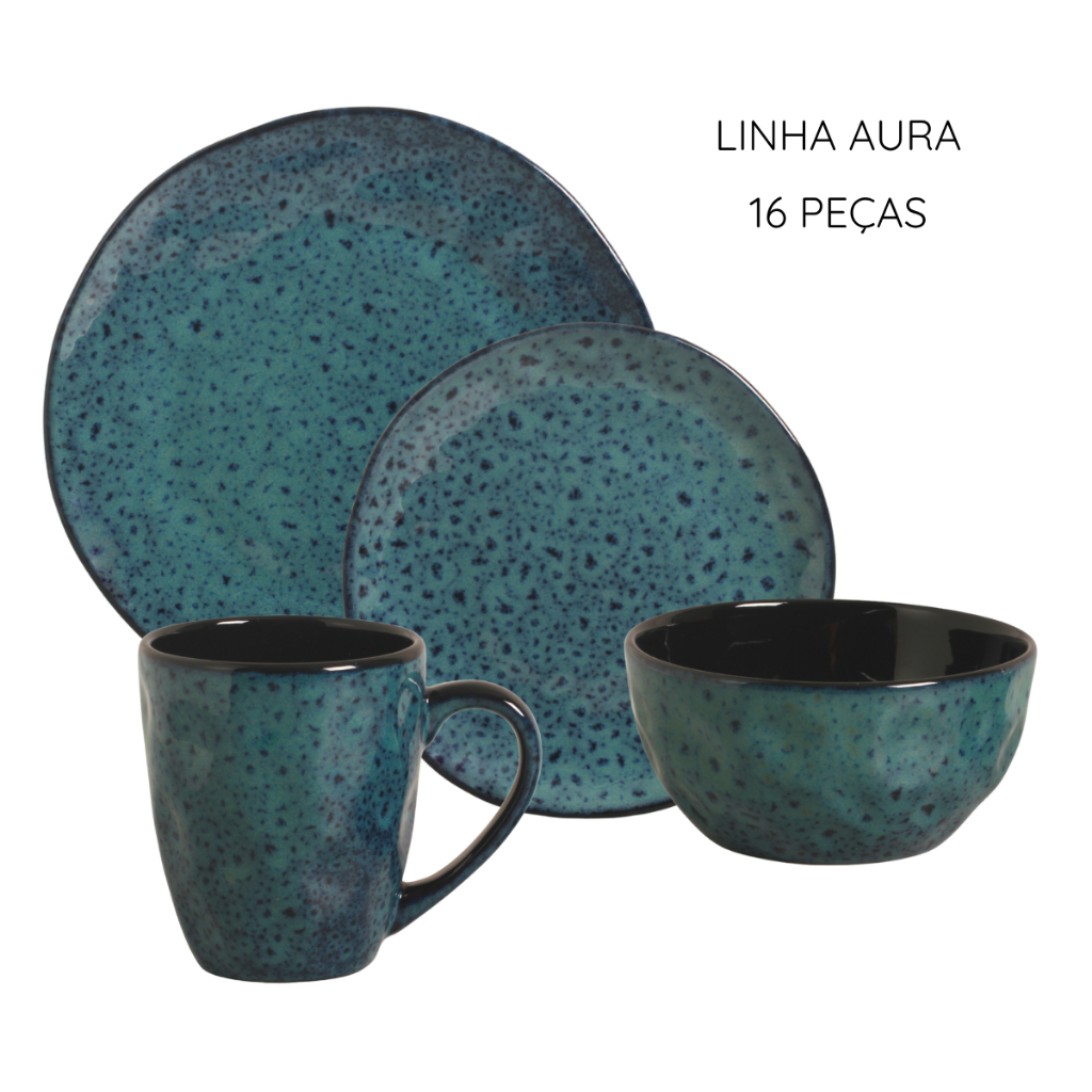 Aparelho de Jantar Linha Aura Orgânica 8 a 28 peças Mesa posta Prato Tigela Caneca Cerâmica Premium