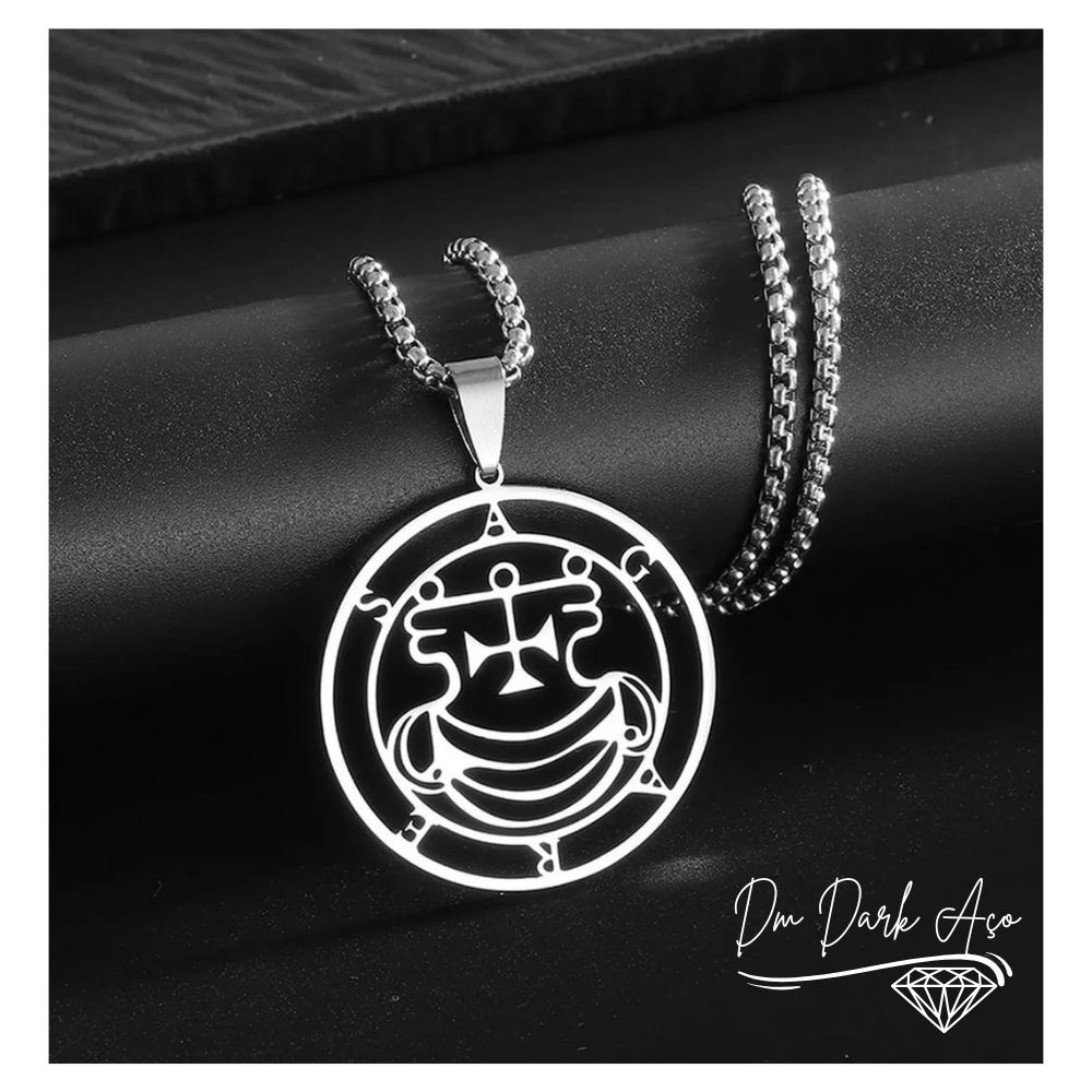 Colar Grão Duque Ágares Aço Inoxidável Selo Sigilo Salomão A Chave Menor de Salomão Goécia Goetia