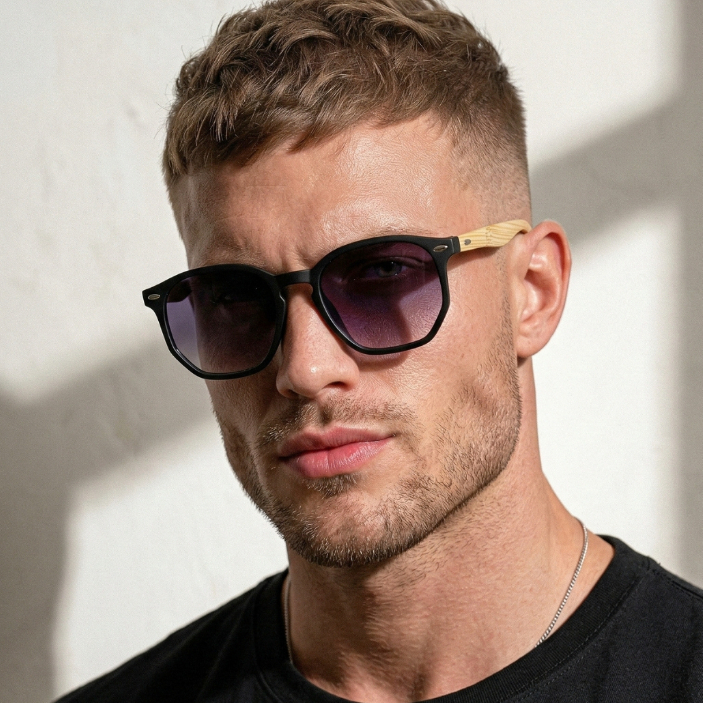 Oculos de Sol Preto Degrade Bambu Premium Hexagonal Original Classico uv400 Masculino Feminino