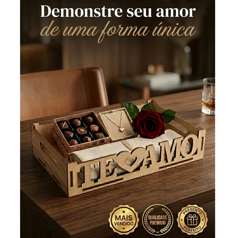 Kit 5 Bandejas MDF Te Amo 26x15x5cm – Presente Criativo, Café da Manhã, Artesanato Decoração
