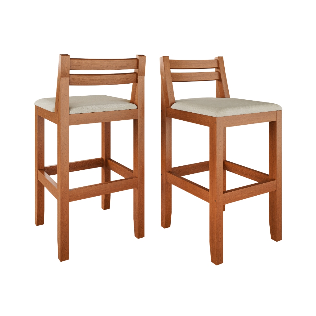 Kit Banqueta Alta com Encosto Estofado Base em Madeira Resistente Moderna Ideal para Cozinha Bancada