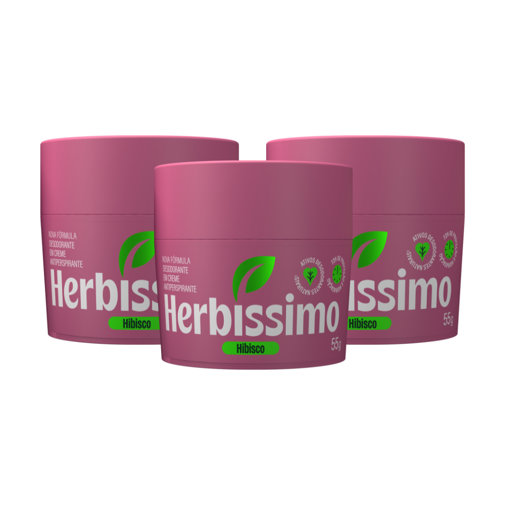 Kit Desodorante Em Creme Antitranspirante Herbíssimo Hibisco 55G (3 unidades)