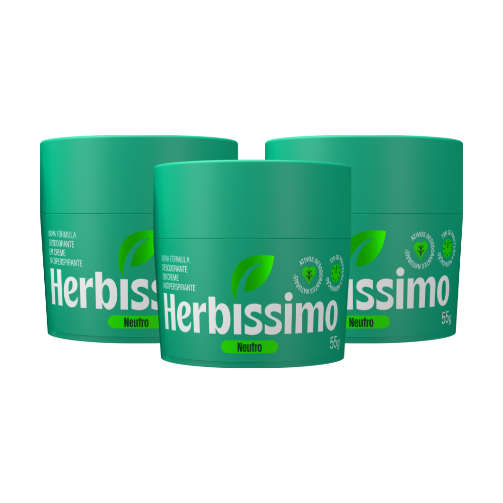 Kit Desodorante Em Creme Antitranspirante Herbíssimo Neutro 55g (3 unidades)
