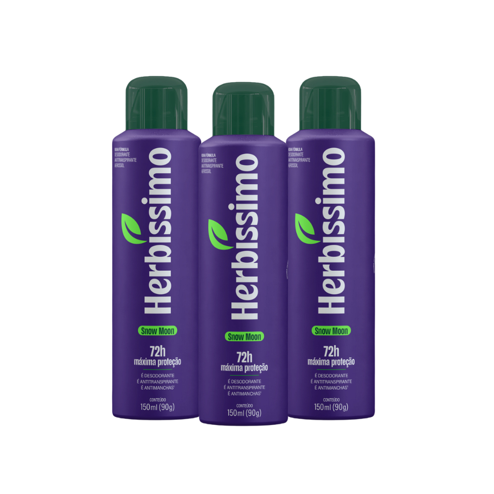 Kit Desodorante Antitranspirante Aerossol Herbíssimo Snow Moon 150ml (3 unidades)