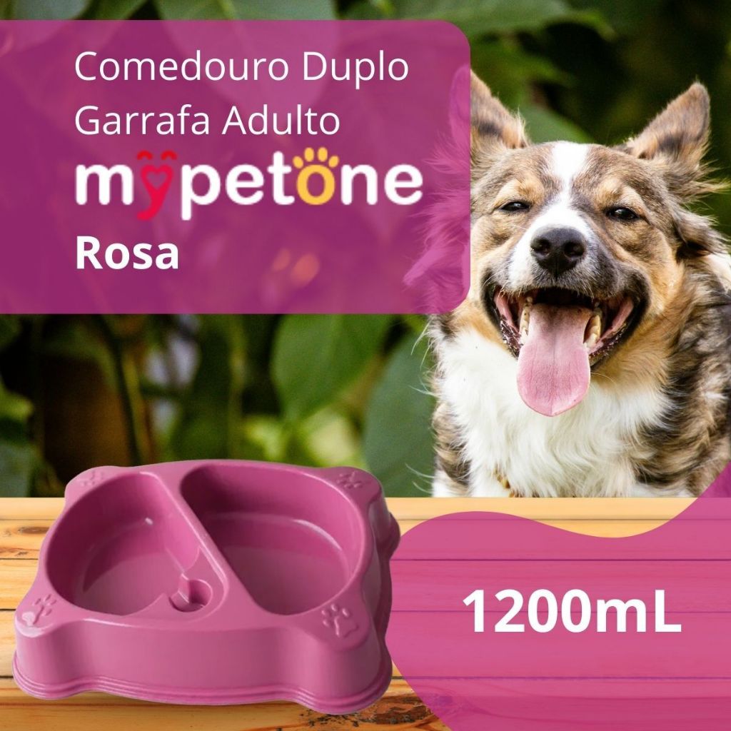 Comedouro Bebedouro Duplo Automático 1200ml Mypetone Rosa Para Cachorro e Gato