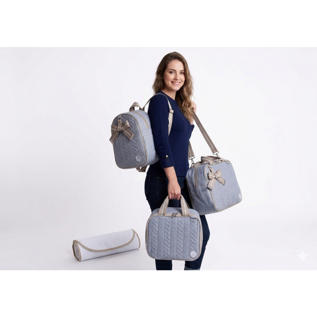 Kit De Bolsa Mala Maternidade 4 Peças Linho Super Luxo