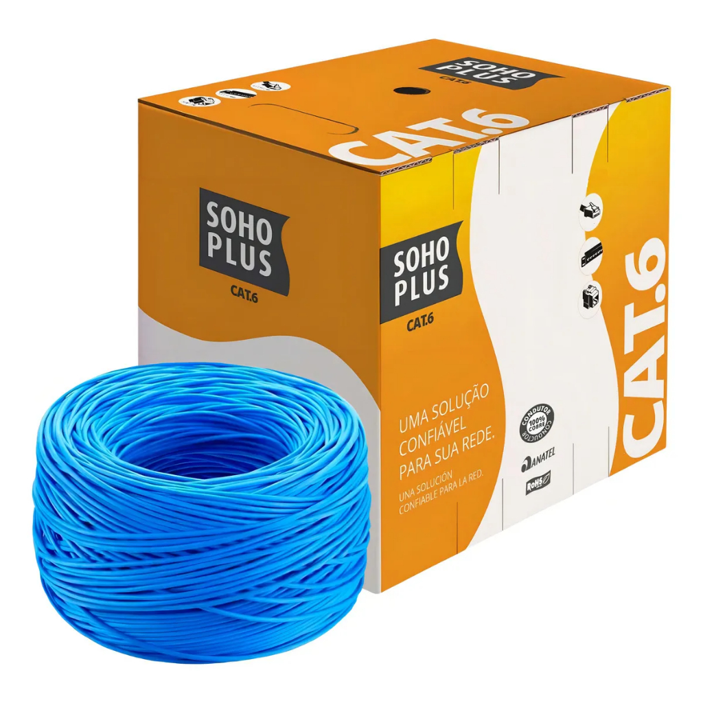 Cabo de Rede Cat6 U/UTP Furukawa Sohoplus 305m Azul Cobre Nu Gigabit Ethernet Alta Performance