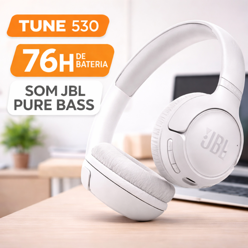 Fone Bluetooth JBL Tune 530BT 76h Bateria Sem Fio Grave Forte Headphone Original Branco