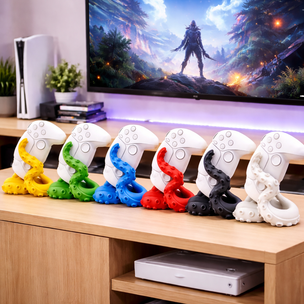 Kits 2 Suportes de Controle PS5 em Formato de Tentáculo de Polvo Stand Gamer 3D Decoração Geek Múltiplas Cores