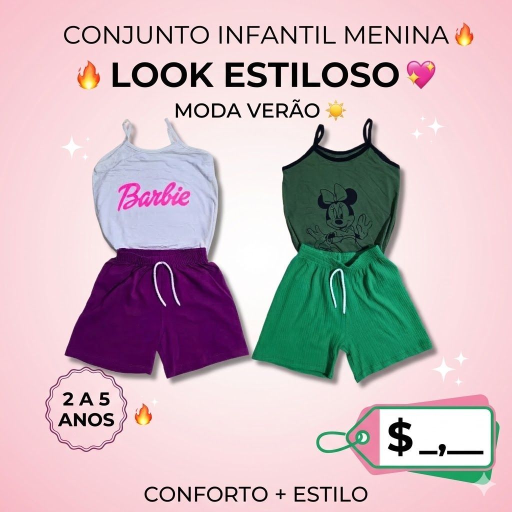 Conjunto Infantil Menina Verão Cropped + Short Couro Fake Moda 2 a 5 Anos Roupa Infantil Feminina Estilosa