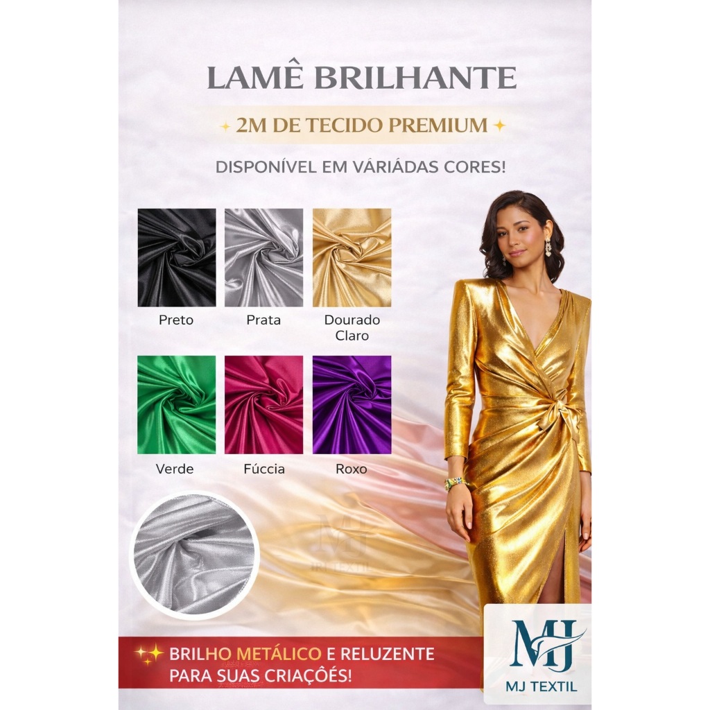 Tecido Lamê Brilhante 2m Premium – Efeito Metalizado Luxo | Ideal para Fantasias, Festas e Decoração