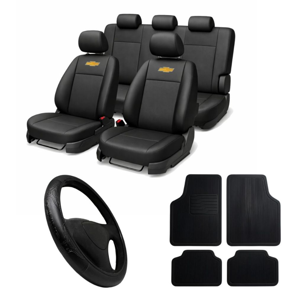 Kit Capa Banco Couro + Tapete + Capa Volante Chevrolet Onix Prisma Corsa Cruze