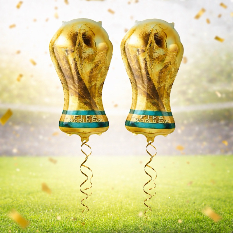 2 Balão Metalizado Taça Troféu Futebol Copa do Mundo Rumo ao Hexa Brasil