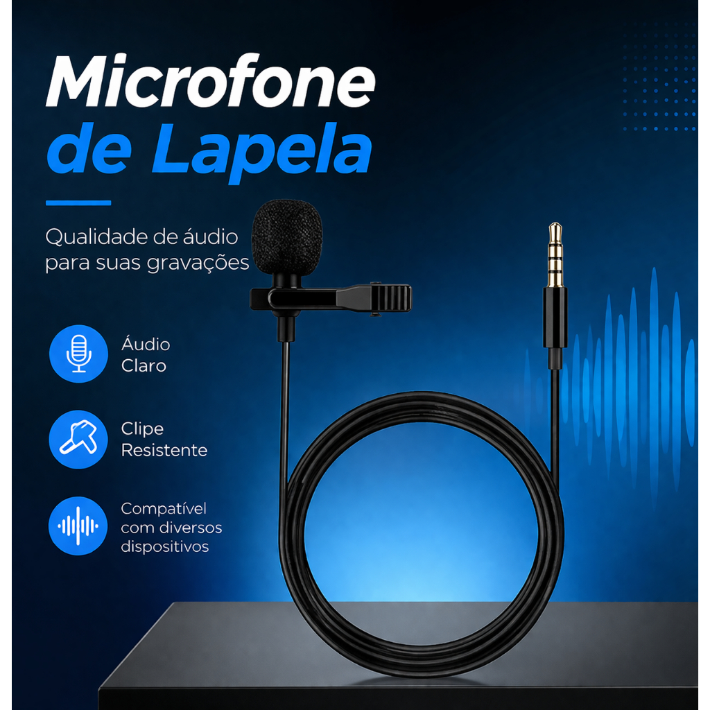 Microfone de Lapela Profissional Computador Youtuber Câmera