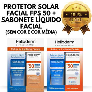 KIT HELIODERM PROTETOR FACIAL FPS 50 50G + SABONETE LÍQUIDO FACIAL 50ML/ SEM COR E COR MÉDIA em Oferta na Shopee