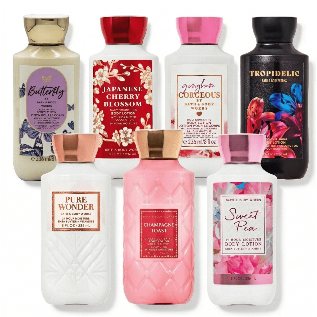 Loção Corporal Bath & Body Works Cherry Blossom, Gingham, Butterfly, Sweet Pea, Pure Wonder, Champagne, Tropidelic 236Ml