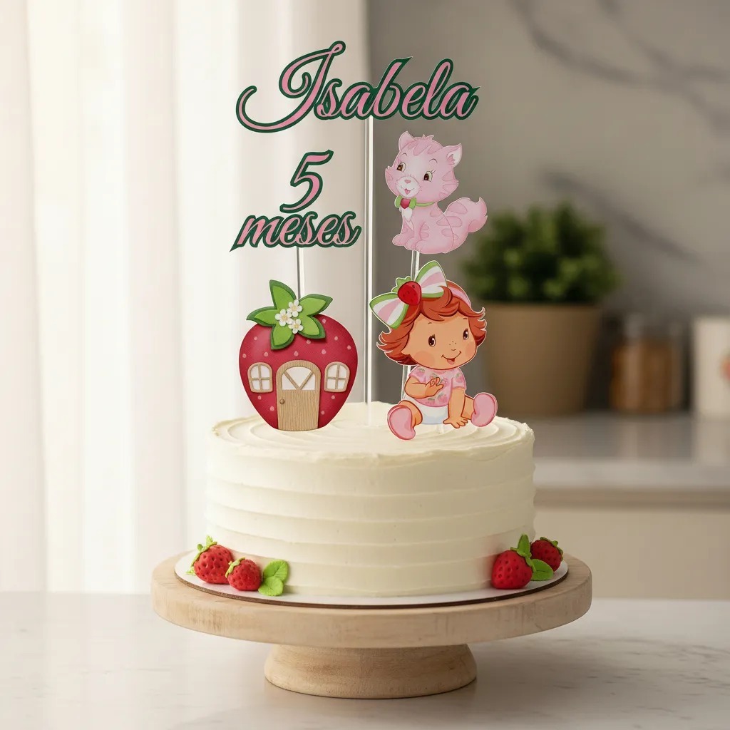 Topo Topper De Bolo Tema Moranguinho Baby Personalizado Mesversário Aniversário