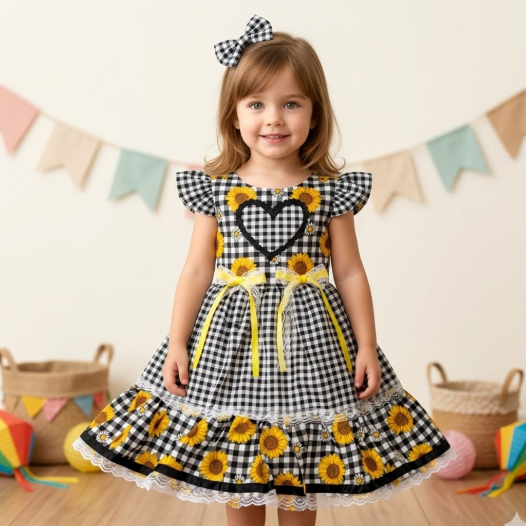 Vestido Festa Junina Quadrilha Xadrez Menina Country Infantil Rodado Laço Quadrilha Sao Joao Arraia