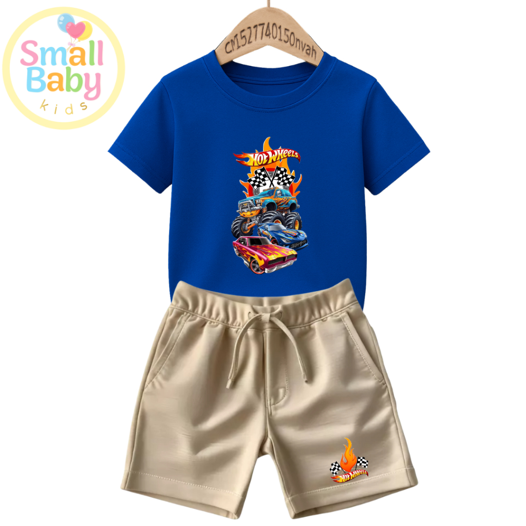 Conjunto Infantil Camiseta e Short Moletinho Meninos Hotwheels 3 carros  Festa Temática Estampado