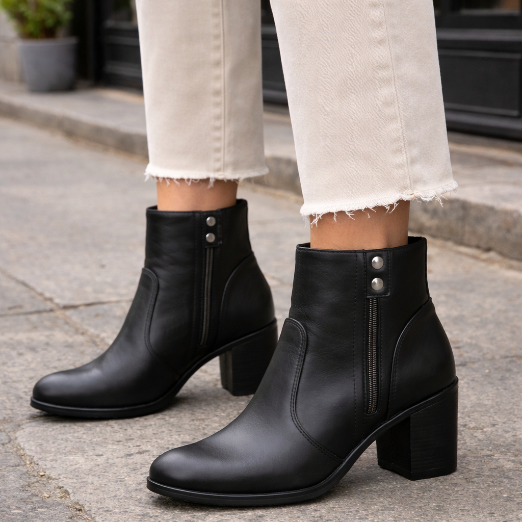 Bota Coturno Feminina Ziper Lateral Preta Cano Curto Elegante e Estilosa Na Moda
